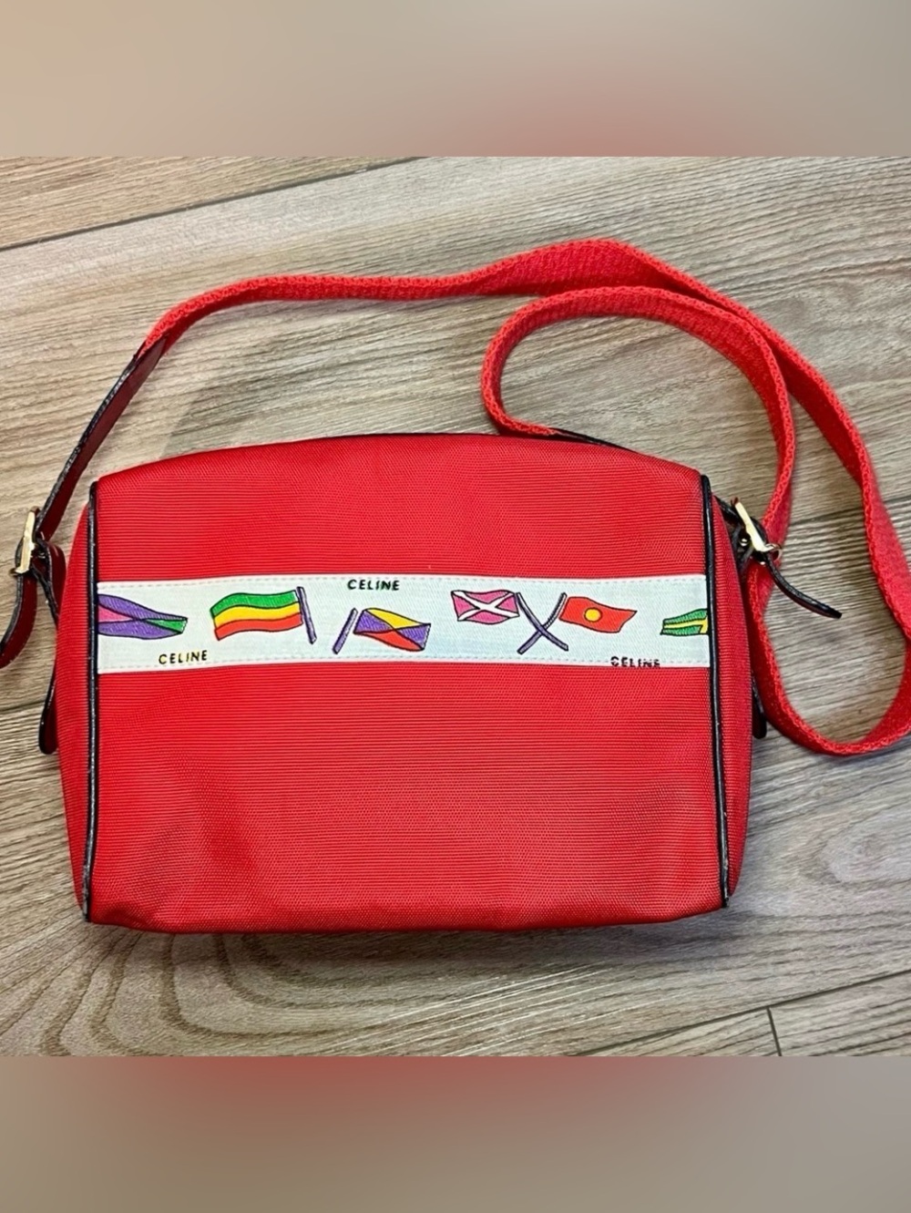 Rare Vintage CELINE Nautical Signal Flag Red Crossbody Bag Canvas Vinyl